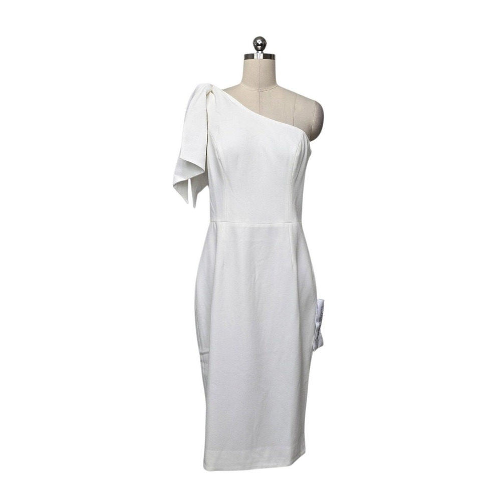 Dress The Population Tiffany One Shoulder Bow Midi Dress Off White Large NEW